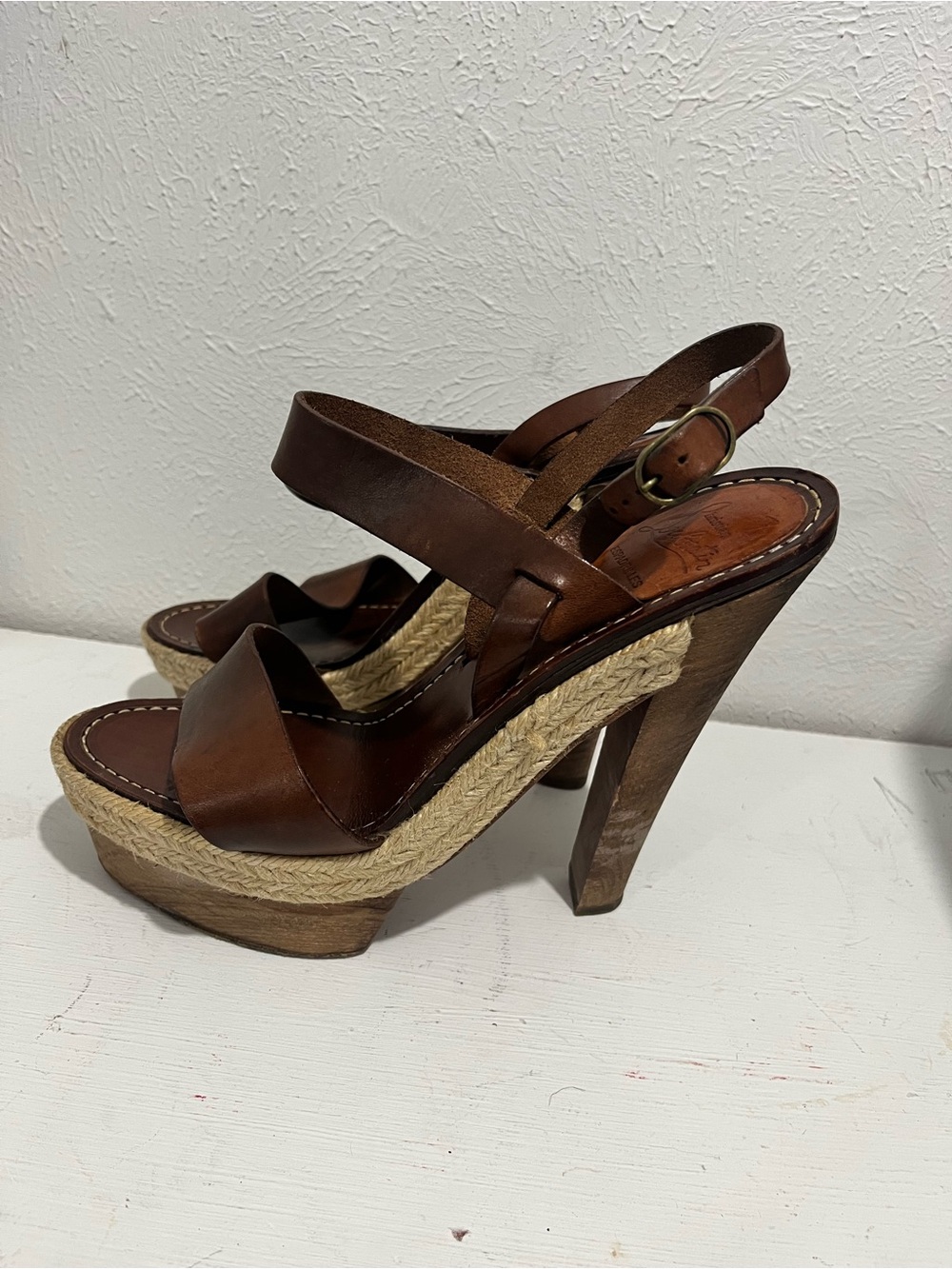 Christian Louboutin Brown Leather Platform Espadrille Sandals Size 39